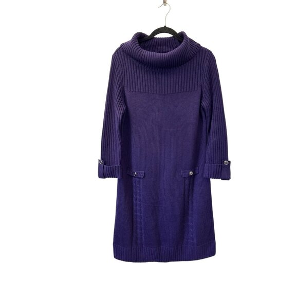 JESSICA HOWARD~  Purple Ribbed Turtleneck Sweater XL Dress With Cuffed Sleeves - Picture 4 of 12
